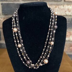 Premier Designs Multi strand Beaded Faux Pearls Necklace  19" Pink Copper